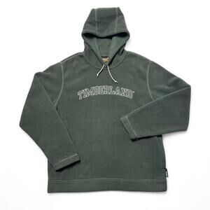 Timberland Vintage Y2k Polartec Fleece Spellout Logo Green Hoodie Sweatshirt XL